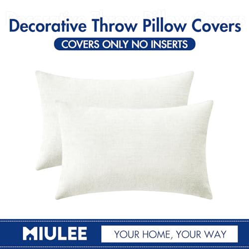 Soft Chenille Lumbar Throw Pillow Covers White 12x20 Inch Pack of 2 (20" x 12" (Pack of 2) / White)