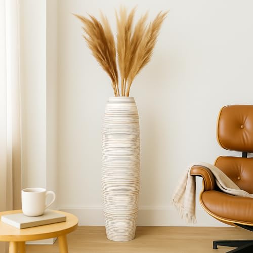 Large Floor Vase 34 inches Mango Wood for Pampas Grass (34 inches / White Wash)