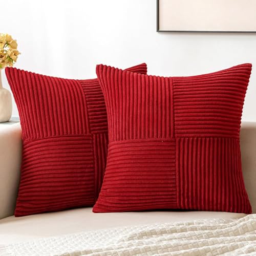 Christmas Red Decorative Throw Pillow Covers for Couch 18x18 Inch (18" x 18" (Pack of 2) / Red)