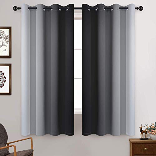 Ombre Curtains Black and Greyish White for Living Room (52"W x 63"L (Pack of 2) / Black)