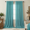 Teal Linen Curtains 84 Inches Long 2 Panels Back Tab Rod Pocket Pleated Semi Sheer Light Filtering Modern Boho Curtains for Bedroom Living Room Dining Room Floor Length Peacock Blue Green Drape (52"W x 84"L (Pack of 2) / Teal)