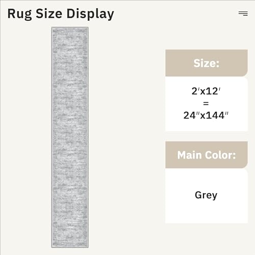 Runner Rug 2x12 Washable Non (Grey / 2' x 12' (Runner))