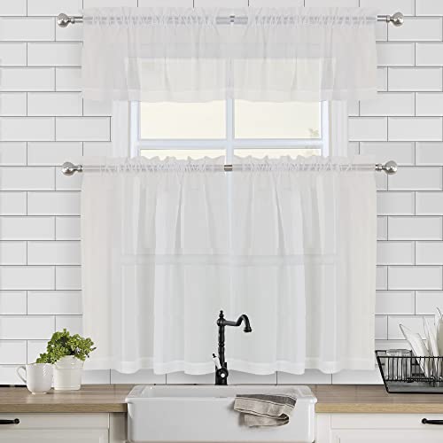 Sheer Window Valance Curtains (Ivory / 42"W x 14"L (Pack of 2))