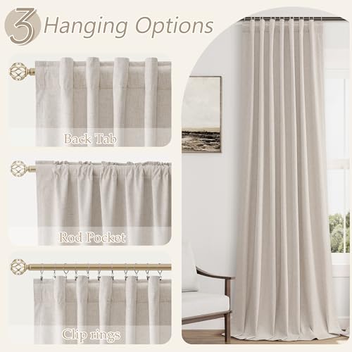 100% Blackout Curtains 84 Inch Length 2 Panels Set for Living Room Bedroom Back Tab Thermal Insulated Black Out Linen Drapes Room Darkening Window Curtains 84 Inches Long (Sand Beige / 52"W x 84"L (Pack of 2))