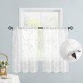 White Kitchen Sheer Tier Curtains Leaf Embroidered (30"W x 24"L (Pack of 2) / 4-white)