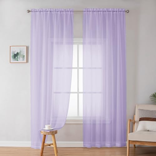 Lavender Sheer Curtains 72 Inches Long Set of 2 (Lavender / 42"W x 72"L (Pack of 2))