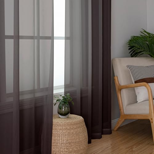 Chocolate Sheer Curtains 96 Inches Long 2 Panels (Chocolate / 42"W x 96"L (Pack of 2))