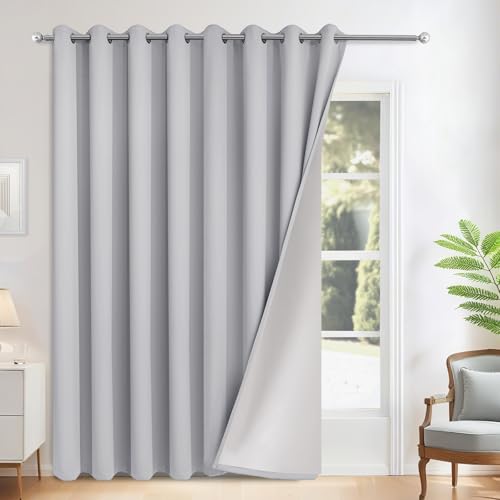 100% Blackout Curtains W100xL84 inch Light Grey Sliding Door Drapes (Light Grey / 100"W x 84"L (Pack of 1))
