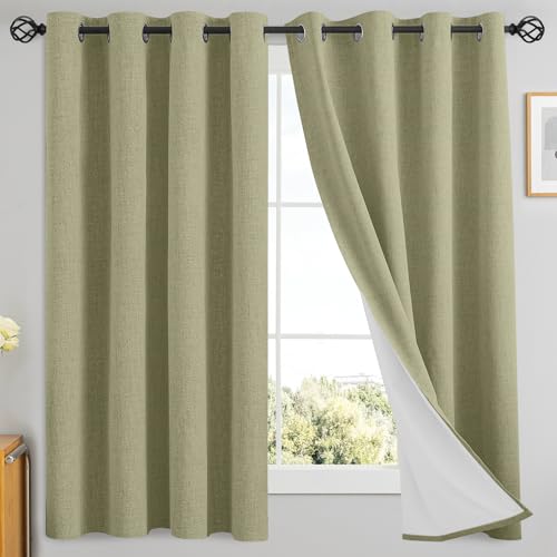 Sage Linen Textured Curtains 63 Inches Long for Living Room (Linen Sage / 52"W x 63"L (Pack of 2))