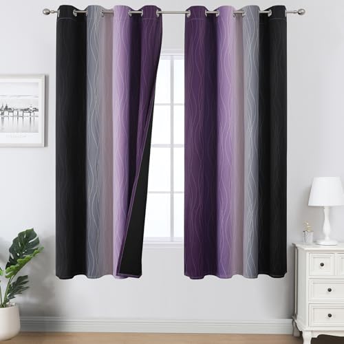 Black and Purple Ombre Blackout Curtains 63 Inch Length (Black and Purple / 52"W x 63"L (Pack of 2))