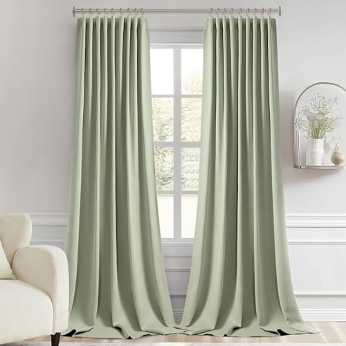 Sage Green Back Tab Blackout Curtains 52x120 Inch Long 2 Panels Set (Sage Green / 52"W x 120"L (Pack of 2))