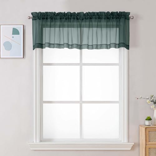 Hunter Green Sheer Valances for Windows (Hunter Green / 42"W x 16"L (Pack of 2))
