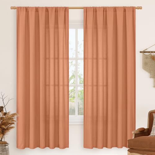 Terracotta Linen Curtains 72 inches Long for Living Room 2 Panels (Terracotta-1 / 52"W x 72"L (Pack of 2))