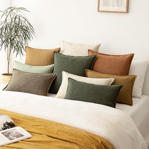 Linen Solid Decorative Throw Pillow Cover 22x22 Inch Dark Green (22" x 22" (Pack of 2) / Rifle Green)