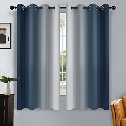 Ombre Curtains Navy Blue to Grey White for Living Room 52Wx63L (52"W x 63"L (Pack of 2) / Navy Blue)