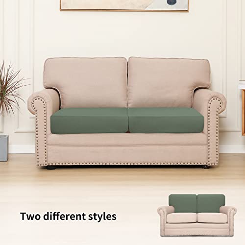 Stretch 2 Pieces Loveseat Couch Cushion Cover for 2 Seat (2-piece / Greyish Green)
