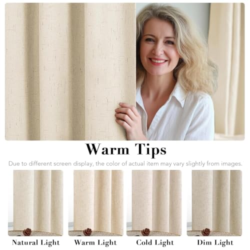 100% Blackout Linen Curtains 102" L 2 Panels Bleached Sand (Bleached Sand / 52"W x 102"L (Pack of 2))