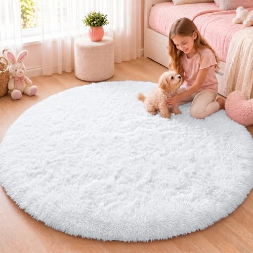 White Round Rugs for Bedroom (4 Ft Round / White)