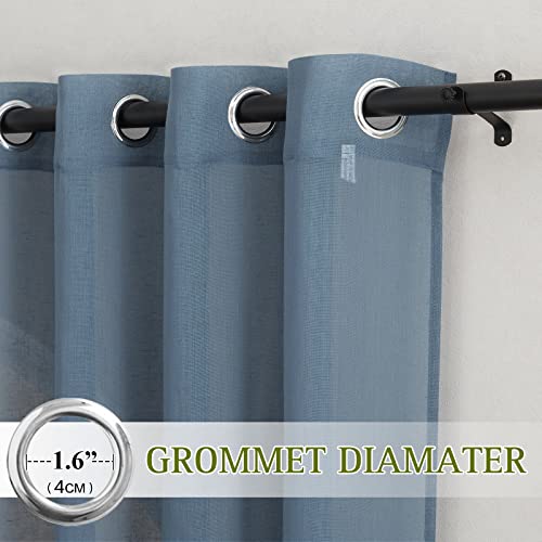 Flax Linen Sheer Curtains for Living Room (52"W x 84"L (Pack of 2) / Stone Blue)