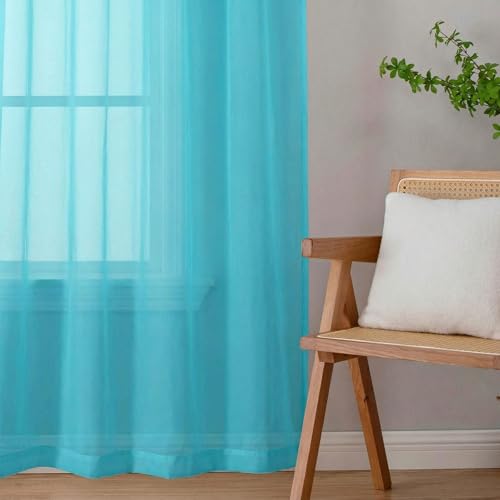 Sheer Curtains 63 Inch Length 2 Panels Set for Living Room Bedroom (Aqua / 42"W x 63"L (Pack of 2))