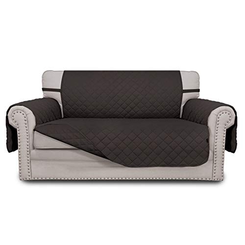 Reversible Loveseat Couch Cover for 2 Cushion Couch Sofa Cover for Dogs Water Resistant Furniture Protector with Foam Sticks Elastic Straps for Pet (Chocolate/Chocolate / Medium Loveseat)