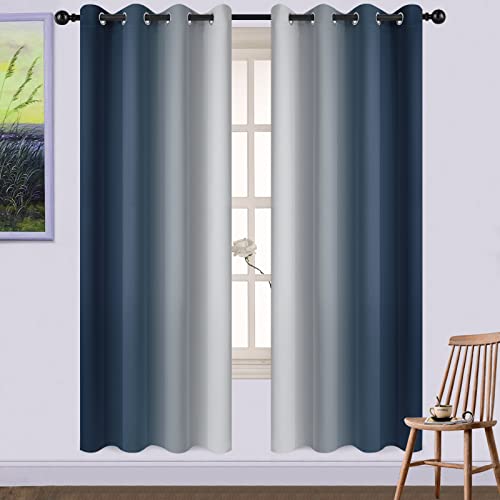 Ombre Curtains Navy Blue and Greyish White for Living Room (52"W x 72"L (Pack of 2) / Navy Blue)