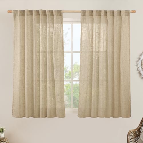 Semi Sheer Linen Curtains 54 Inch Length 2 Panels (Brown / 52"W x 54"L (Pack of 2))