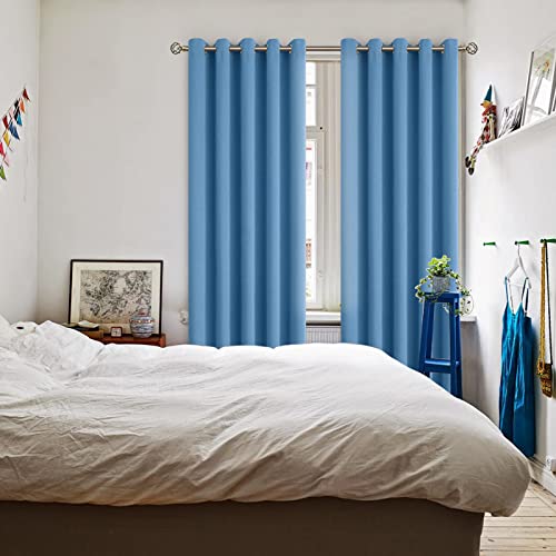 Denim Blue Blackout Curtains for Living Room 84 Inch Long (Faded Denim / 70"W x 84"L (Pack of 2))