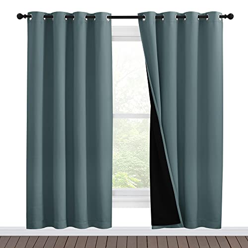 100% Blackout Window Curtain Panels (Greyish Blue / 55"W x 78"L (Pack of 2))