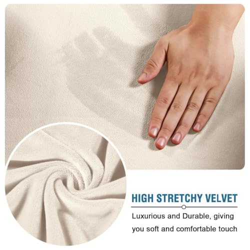 Wingback Chair Covers Velvet Plush Wing Chair Slipcover 1 Piece High Stretch Wing Back Chair Slipcovers Sofa Cover Furniture Cover with Elastic Bottom (Ivory / Wing Chair)
