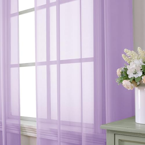 Light Purple Sheer Curtain Panels Pair Sold 63 Inch Length (40"W x 63"L (Pack of 2) / Lavender)