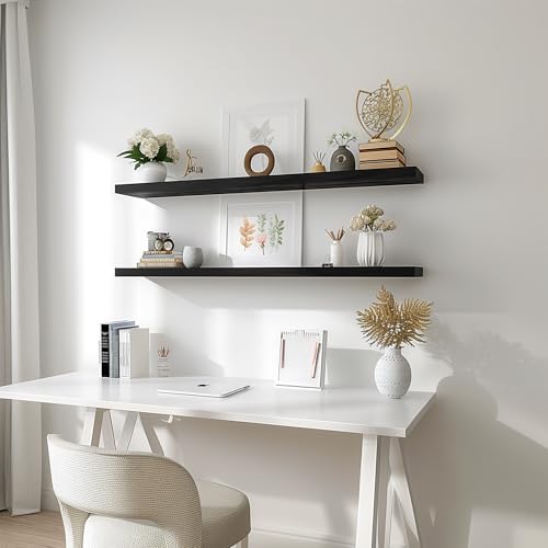 48 Inch Floating Shelves for Wall Rustic Black Wood Wall Shelves for Bedroom Set of 4 (48 inch / Rustic Black)