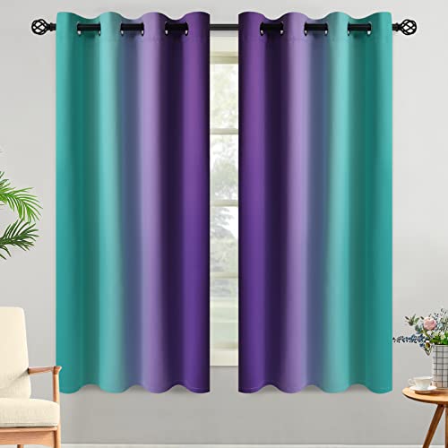 Teal and Purple Blackout Curtains 52x63 Inch (52"W x 63"L (Pack of 2) / Teal and Purple)