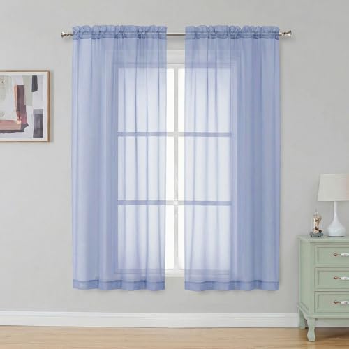 Denim Sheer Curtains 63 Inch Length 2 Panels (Denim / 42"W x 63"L (Pack of 2))