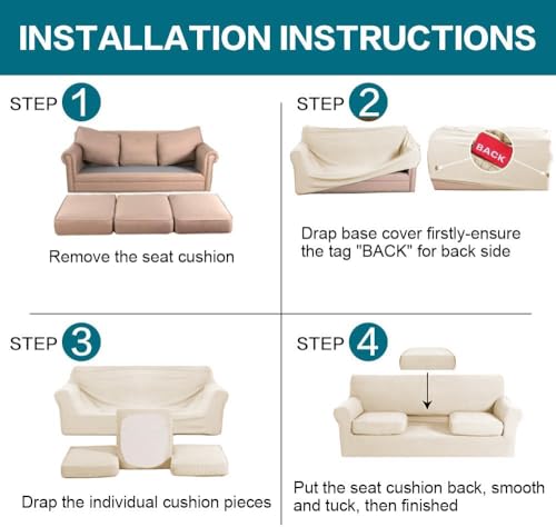 4 Piece Couch Cover Sofa Covers for 3 Cushion Couch Sofa Slipcovers Washable Sofa Cover for Dogs with Individual Couch Cushion Covers Feature Jacquard Fabric (Sofa (3 Cushion) / Biscotti Beige)