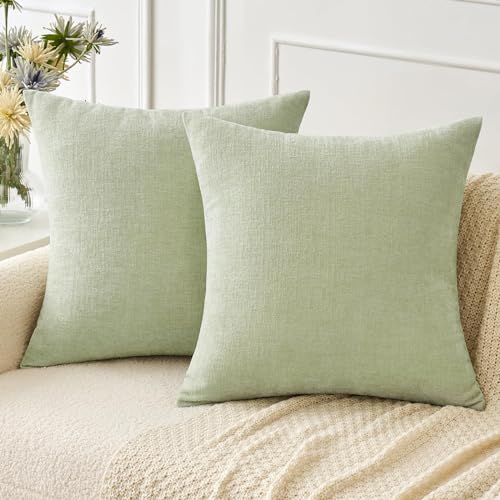 Soft Chenille Throw Pillow Covers Light Green 20x20 Inch Pack of 2 (20" x 20" (Pack of 2) / Light Green)