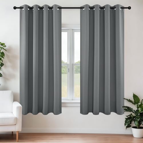 Grey Blackout Curtains for Bedroom 63 Inch 2 Panels with Grommet (Light Grey / 42"W x 63"L (Pack of 2))