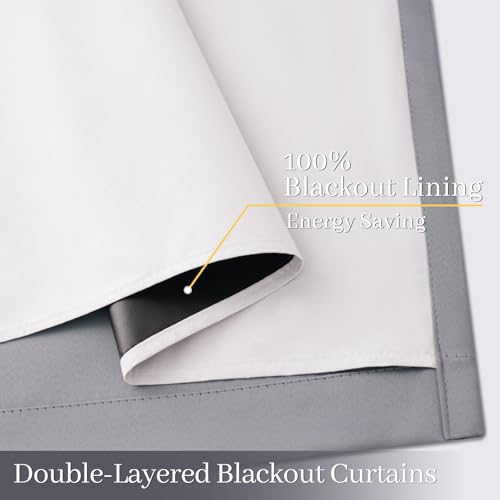 Grey 100% Blackout Curtain Panels 84 inches (40"W x 84"L (Pack of 2) / Grey With White Backing)