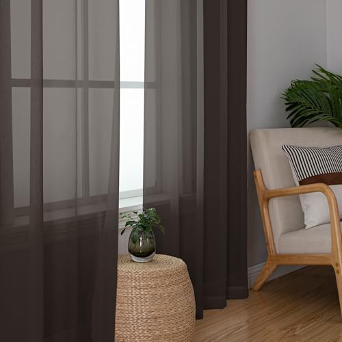 Chocolate Brown Sheer Curtains 54 Inch Long 2 Panels (Chocolate Brown / 42"W x 54"L (Pack of 2))