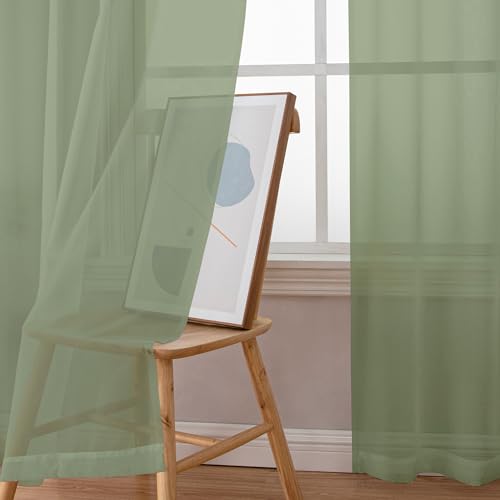 Extra Long Sage Green Voile Sheer Curtains 120 Inches Long 2 Pack (Sage Green / 42"W x 120"L (Pack of 2))
