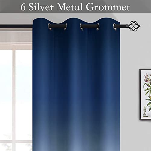 Blue to Grey White Ombre Room Darkening Curtains 63 Inch (42"W x 63"L (Pack of 2) / Blue to Grayish White)