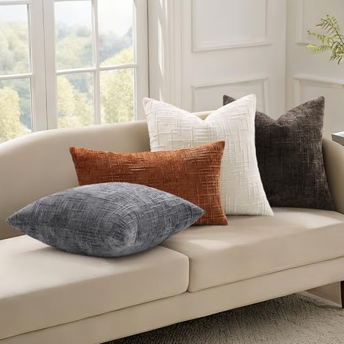 Textured Chenille Throw Pillow Covers 12x20 Set of 2 Cream White (Cream White / 20" x 12" (Pack of 2))
