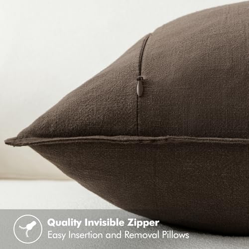 Decorative Linen Lumbar Pillow Covers 12x20 Inch Dark Coffee (Dark Coffee / 20" x 12" (Pack of 2))