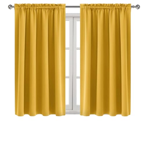 Blackout Curtains for Bedroom Living Room 52 x 54 Inch Long Yellow (Yellow / 52"W x 54"L (Pack of 2))