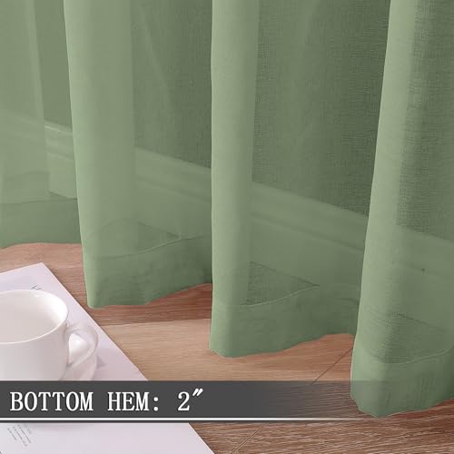 Sheer Curtains Linen Textured Living Room Curtain Sheers Light Filtering Rod Pocket Voile Curtains for Bedroom (42"W x 63"L (Pack of 2) / Sage Green)