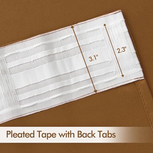 Golden Brown Back Tab Blackout Curtains 52x96 Inch Long 2 Panels Set (Golden Brown / 52"W x 96"L (Pack of 2))