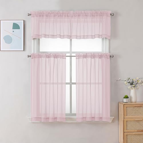 Sheer Valances for Windows 2 Pack (Blush Pink / 42"W x 18"L (Pack of 2))