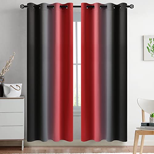 Red Black Ombre Curtains 52x72 Inche Long 2 (52"W x 72"L (Pack of 2) / Red and Black)