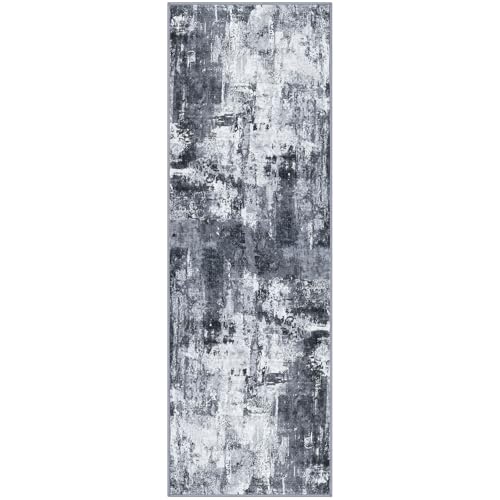 Modern Runner Rug 2x6 Washable Multi (Multi-grey/Blue/Black / 2' x 6' (Runner))