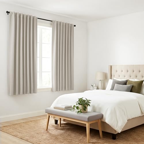 Short Black Out Curtain Panels for Basement (Cream / 34"W x 54"L (Pack of 2))